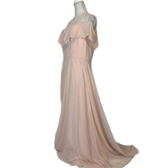 Levkoff Ruffle Shoulder Chiffon Gown - Picture 4 of 8